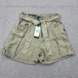 Silver Jeans Co. Cargo Shorts Women's 12 Green Lyocell Paperbag Tie Relaxed 3"